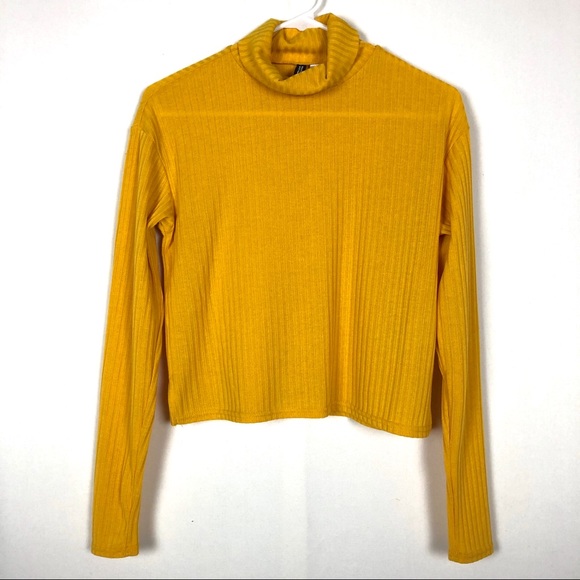 Divided Tops - H&M Divided Cropped Ribbed Turtleneck Mustard